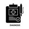 diagnosis icon, black vector sign with editable strokes, concept illustration