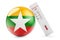 Diagnostic test for coronavirus in Burma. Antibody test COVID-19 with Burmese flag, 3D rendering