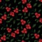 Diagonal lingonberry twigs seamless pattern; forest berries on black background.