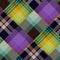 Diagonal madras patchwork plaid cotton pattern. Seamless quilting fabric effect linen check background.