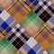 Diagonal madras patchwork plaid cotton pattern. Seamless quilting fabric effect linen check background.