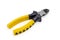 Diagonal pliers with yellow insulated handles on a white background