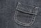 Diagonal pocket on black denim with white stitches