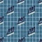 Diagonal seamless pattern with dark contoured crown silhouettes. Navy blue background with white check