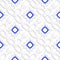 Diagonal white and blue wavy squares and flowers pattern