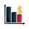 Diagram bars decrease money business stock market crash isolated icon