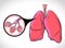 The diagram illustrates the healthy trachea and air sacs of the human lungs highlighted with black lines for easy viewing