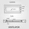 Diagram of a ventilator showing plan and elevation