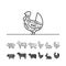 Diagrams for butcher shop - turkey. Meat cuts. Animal silhouett