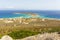 Diakofti port at the Greek island of Kythira. The shipwreck of the Russian boat Norland in a distance