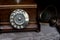 Dial of old fashioned wooden telephone