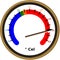 Dial round scale Thermometer showing high temperature summer extreme hot heat wave vector illustration
