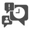 Dialog with clock, exclamation sign and user profile solid icon, online education concept, time management messaging