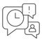 Dialog with clock, exclamation sign and user profile thin line icon, online education concept, time management messaging
