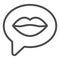 Dialogue with female lips line icon, valentine day concept, woman mouth with speech bubble sign on white background, lip