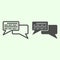 Dialogue line and solid icon. Square conversation bubbles outline style pictogram on white background. Office and