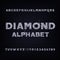 Diamond crystal alphabet bold font. Luxury jewellery letters and numbers.