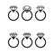Diamond engagement ring icons with crystals. Vector Illustration. Black circle with shiny brilliant stone. isolated on white backg