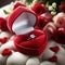 Diamond engagement ring in red heart-shaped box for Valentine proposal