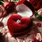 Diamond engagement ring in red heart-shaped box for Valentine proposal