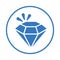 Diamond, gem, jewelry, crystal, shiny, treasure, jewel icon. Blue vector design.