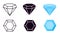 Diamond icon. Diamonds gems, jewelry diamantes luxury gemstones and brilliant. Line, black silhouette and blue flat