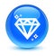 Diamond icon glassy cyan blue round button