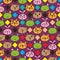 Diamond line cat frog bear rabbit seamless pattern