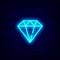 Diamond neon icon. Blue brilliant signboard. Jewelry store emblem. Shiny effect banner. Vector stock illustration