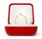 Diamond ring inside open red box. 3D illustration