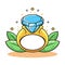 Diamond Ring with Leaf Cartoon. Jewelry Cartoon Icon Illustration. Engagement Icon Concept isolated on White Background
