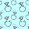 Diamond ring seamless pattern on a turquoise background. Hand drawn vector