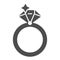 Diamond ring solid icon. Ring with gemstone vector illustration isolated on white. Jewel glyph style design, designed