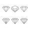 Diamond set icon. Vector Illustration. Shiny crystal sign. Brilliant stone. Black stroke isolated on white background. Fashion mod