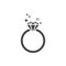 Diamond shiny ring black vector icon. Engagement ring.