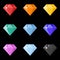 Diamonds icons set in different colors on the black background.