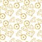 Diamonds rings seamless pattern. Vector girly background in gold color. Fashion wrapping or fabric pattern.
