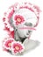 Diana head statue with a pink gerberas flowers on a white background