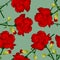 Dianthus caryophyllus - Red Carnation Flower on Green Background. Vector Illustration