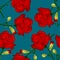 Dianthus caryophyllus - Red Carnation Flower on Indigo Blue Background. Vector Illustration