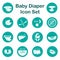 Diaper characteristics icons. Nappy common features set