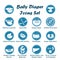 Diaper characteristics icons. Vector set