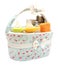 Diapers milk bottle and flask in basket