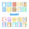 Diary Paper Stationery Accessory Icons Set Vector