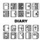 Diary Paper Stationery Accessory Icons Set Vector