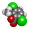 Dicamba herbicide molecule. 3D rendering.  Used in weed control. Atoms are represented as spheres with conventional color coding: