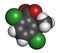 Dicamba herbicide molecule. Used in weed control. Atoms are represented as spheres with conventional color coding: hydrogen (white