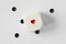 Dice with heart and lost black dots on white background