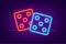 Dice neon icon. Game dice, cubes. Casino and betting. Vector stock illustration.