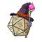 Dice for playing DnD. Tabletop role-playing game Dungeon and dragons with d20. Magical role of sorcerer with witch hat.